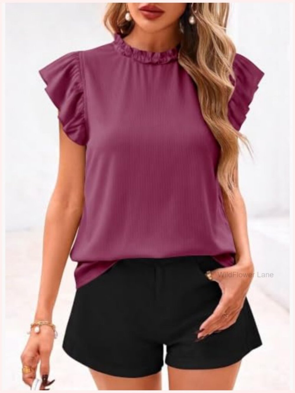 Flutter Short Sleeve T Shirts Ruffle Crewneck Blouse Flowy Business Work Top - Picture 4 of 6